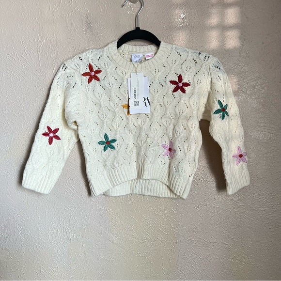 Zara Shirts & Tops Nwt Zara Floral Embroidered Knit Sweater In Cream 4 5 Years Girls Poshmark
